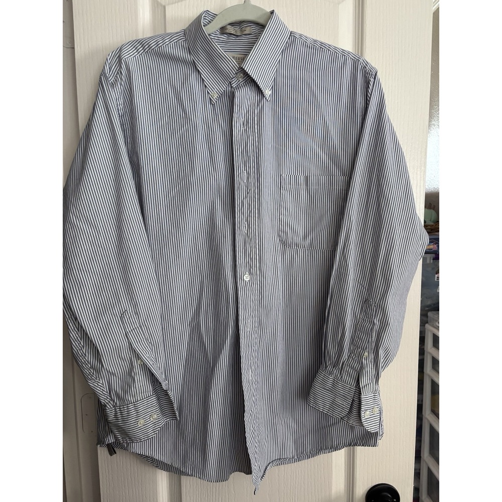 Men's 16 32/33 Van HeusenFitted Pinpoint Oxford Dress Shirt Pin Stripe. 3077